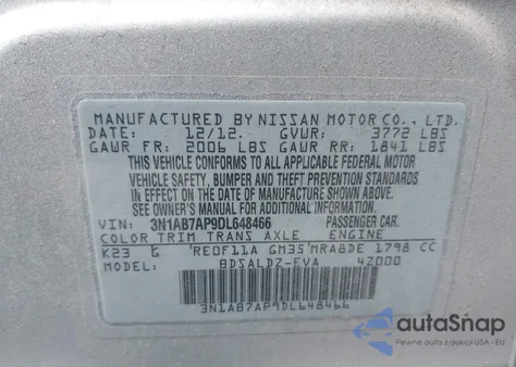 2013 Nissan Sentra Sv from USA, damaged, VIN 3N1AB7AP9DL648466